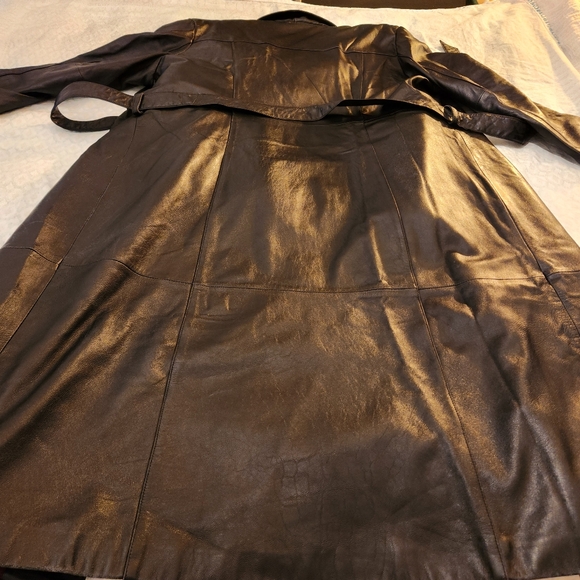 Pelle Studio Wilsons Leather Black Womens Trench Button Down Coat Size Xl - Picture 3 of 16